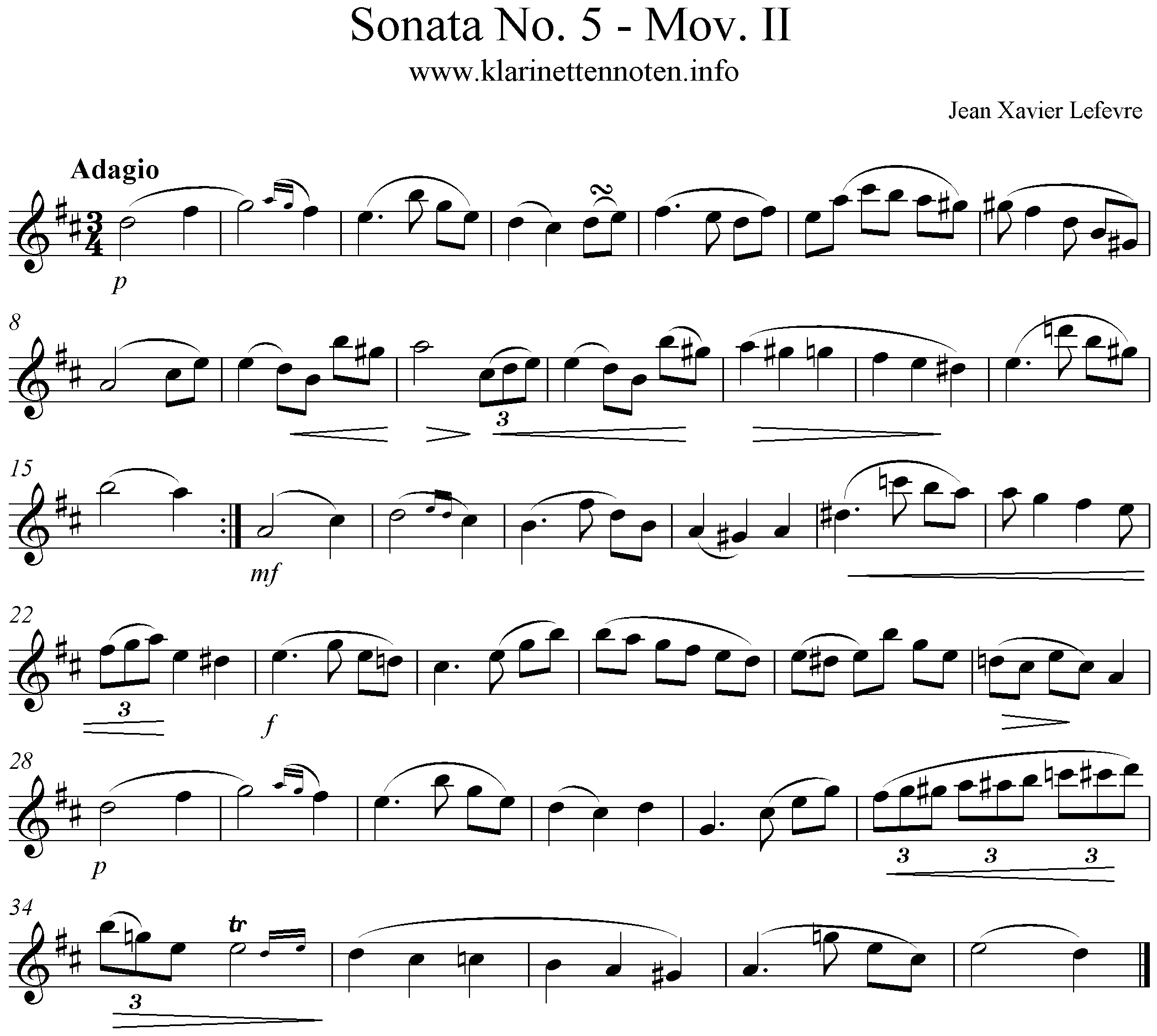 Lefevre Clarinet Sonata No. 5 Mov. II -Adagio